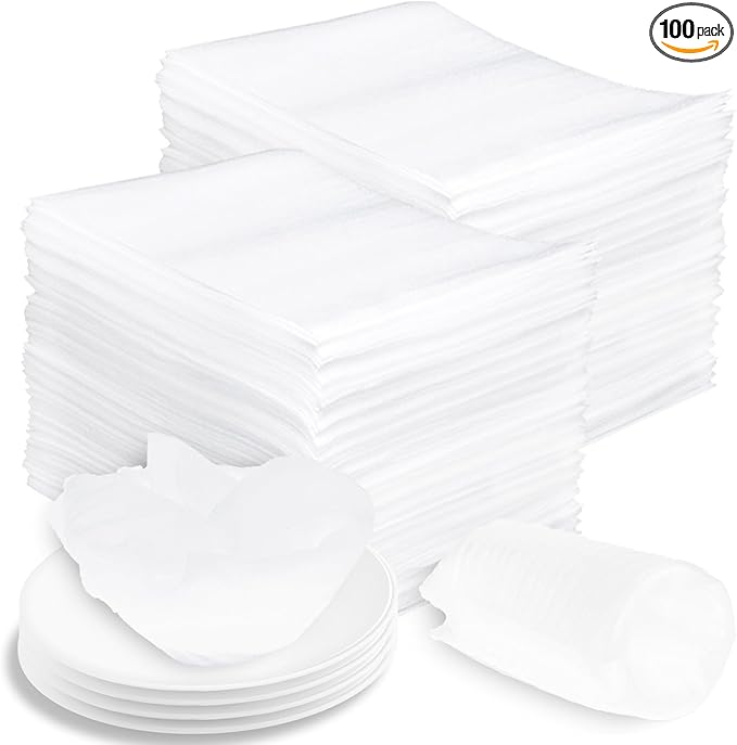 100 Pack 8'' x10'' Cushion Foam Pouches, Moving Supplies for Dishes, Packing Materials for Dishes & Cups, Glass Packing Paper and Plate Protectors for Moving(200x250x0.5MM)