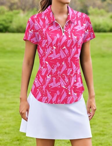 PINSPARK Womens Golf Shirt Short Sleeve Polo UPF 50+ 1/4 Zip Collar Shirt - Image 6
