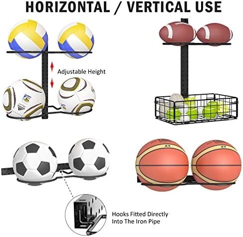 8 Tier Detachable Wall Mounted Basketball Rack, Vertical/Horizontal Football - Image 2
