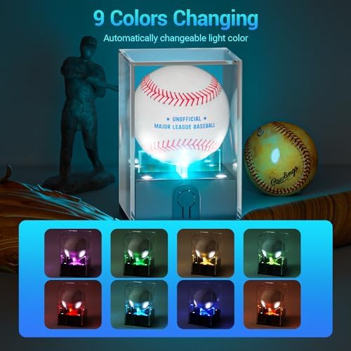 Leshein Baseball Display Case, LED Light Baseball Case Acrylic Cube Holder - Image 3