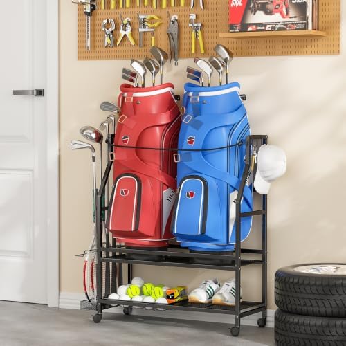 DAOUTIME Golf Bag Stand with Wheels, Golf Bag Organize - Image 3