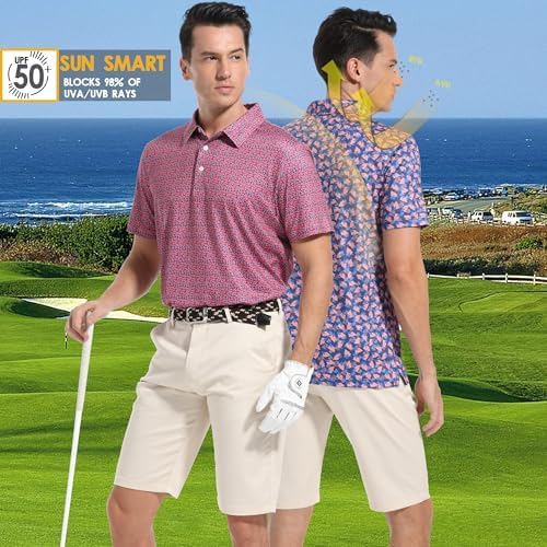 Mens Golf Shirt Short Sleeve Dry Fit Print Moisture Wicking Performance - Image 2