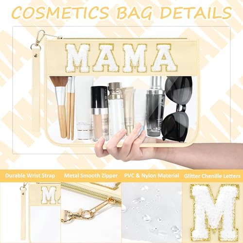 BuyCard 2 Pcs Preppy Patch Clear Mama Bag, Women Chenille Letter Makeup - Image 3