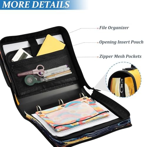 Zipper Binder Bag 3 Ring File Folder Portfolio Organizer Zippered Binder Bags - Image 6