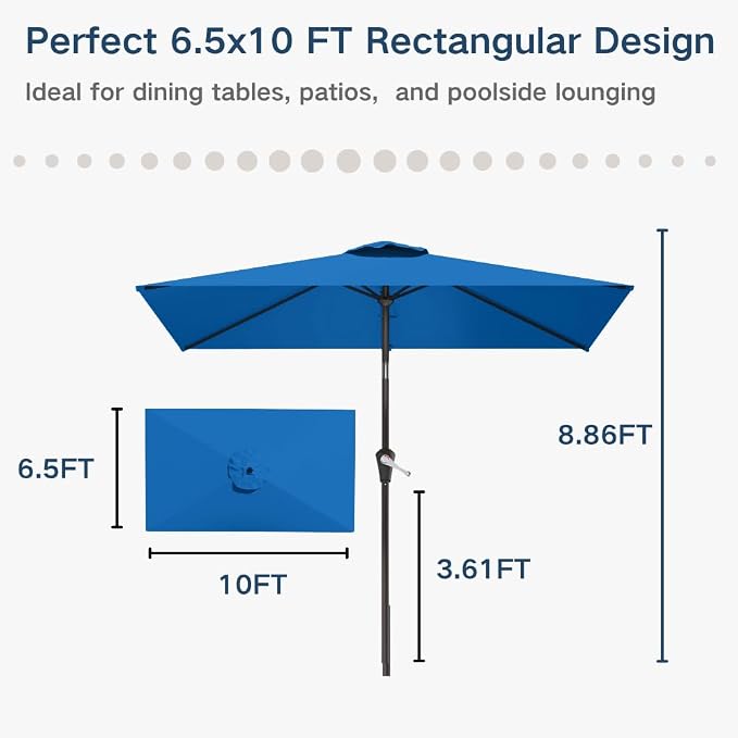 6.5' x 10' Rectangular Patio Umbrella Large Outdoor Market Umbrella w/UV - Image 9