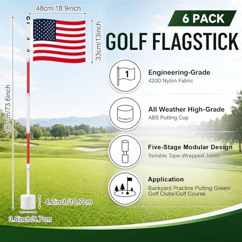 6 Golf Flagstick Set, Putting Green Flags - Image 2