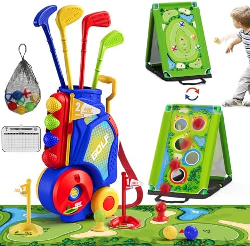 HYES 3 in 1 Kid Golf Set with Putting Mat & Sticky/Golf Game by HYES