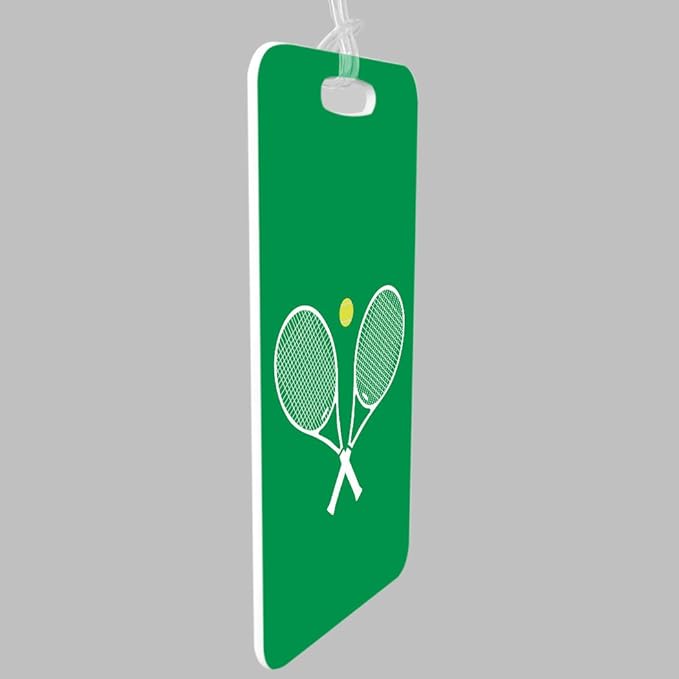 ChalkTalkSPORTS Tennis Luggage & Bag Tag | Crossed Tennis Rackets | Custom Info on Back | Medium | Green