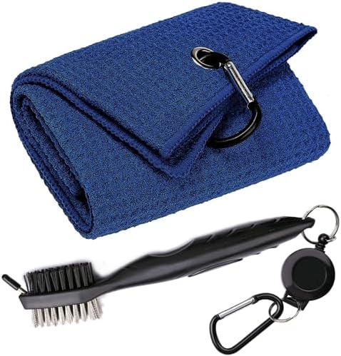 Golf Towel & Groove Cleaner Brush Kit, Tri-Fold Microfiber Waffle by Aebor