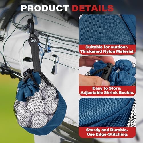 3PCS Golf Ball Bags with Drawstring, Nylon Mesh Bag - Image 4