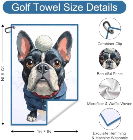 French Bulldog Golf Ball Balancing Print Golf Towel - Image 2