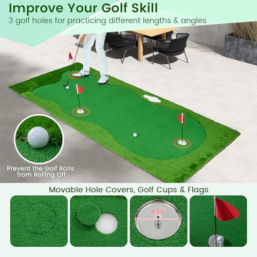 Goplus Golf Putting Green, 10x3.3FT/10x5FT Large Golf Practice Mat w/3 Holes - Image 4