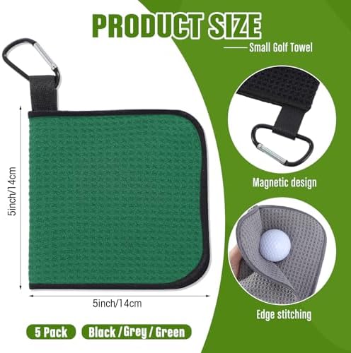 Batiyeer 5 Pack Small Golf Towel 5.5 x 5.5 Inch Microfiber Waffle Material - Image 2