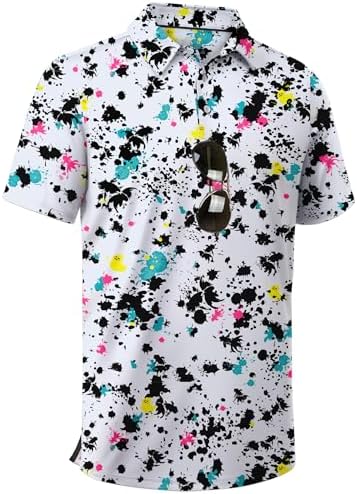 ZITY Men's Golf Shirts Short Sleeve Print Patterns Casual Collared Polo by ZITY