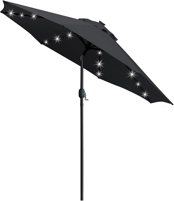 Sunnyglade 9' Solar LED Patio Umbrella, 8 Ribs, Tilt & Crank | 9Ft Patio by Sunnyglade