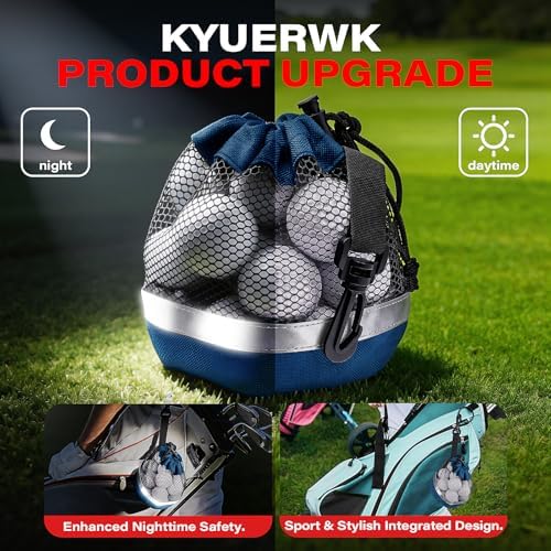 3PCS Mesh Golf Ball Bags with Reflective Strip, Nylon Bag - Image 5
