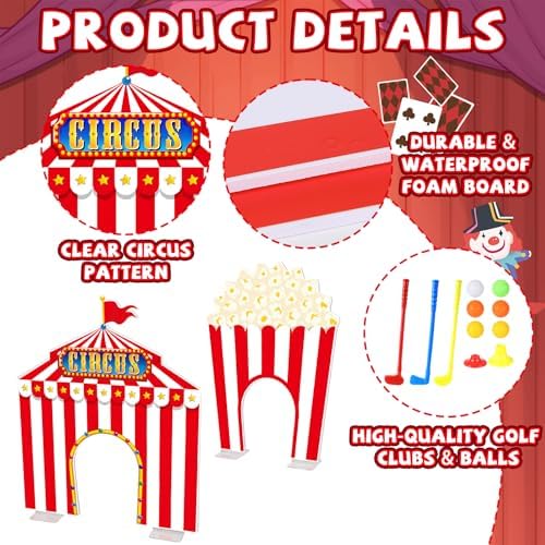 19 PCS Carnival Party Mini Golf Game Set Circus Tent Popcorn Game Set Include - Image 3