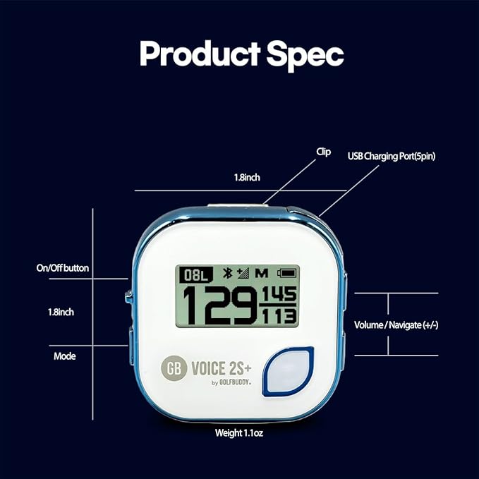 GolfBuddy Voice 2S+ Talking GPS Rangefinder Bundle with Official GolfBuddy Wristband – Audio Distance to Front/Center/Back, 18-Hour Battery, Preloaded Courses, Wearable Golf GPS Watch Conversion