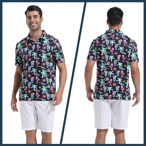 Mens Golf Shirt Short Sleeve Dry Fit Print Moisture Wicking Performance - Image 2