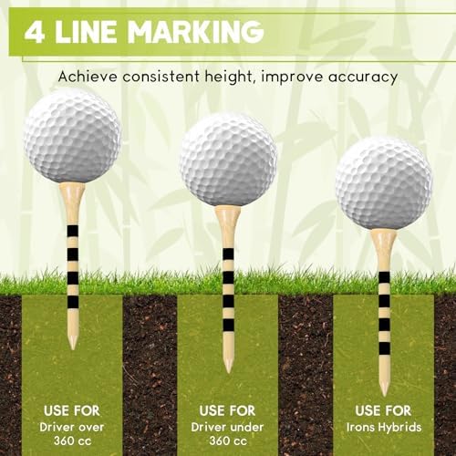 Bamboo Golf Tees 200 Pack 2-3/4 & 3-1/4 inch Length | 4 Line Marking Natrual - Image 4