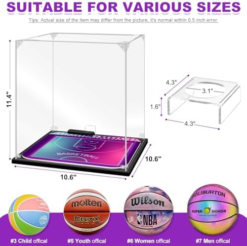 Basketball Display Case with RGB LED, Removable Built-in Basketball Display - Image 3