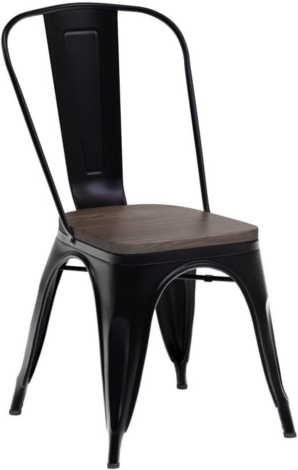 FDW | Metal Dining Chairs with Wooden Seat | Set of 4 | Black | Stackable Tolix - Image 5