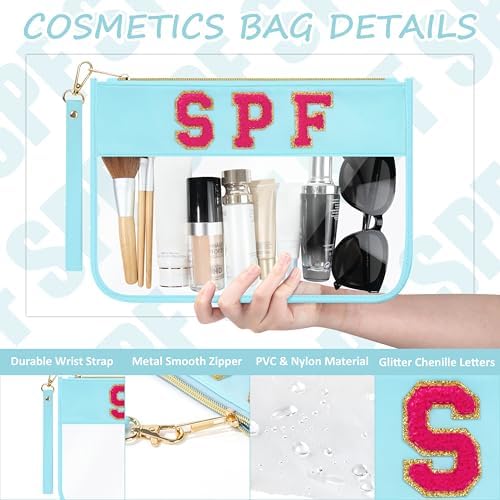 BuyCard Preppy Chenille Letter Patch SPF Clear Cosmetic Bag - Image 3