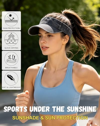 IYEBRAO 3 Pack Sun Visor Hat Sport Vintage Washed Adjustable Cotton Empty Top - Image 2
