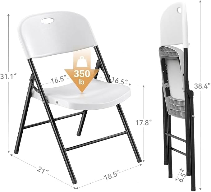 Nazhura 350 Weight Limit Heavy Duty Plastic Folding Chair - Image 3