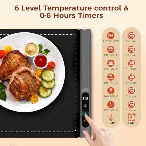 Newise Warming Mat for Food, Electric Warming Tray, 6 Temp - Image 3