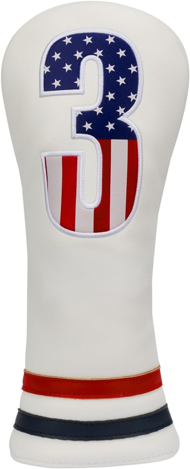 Golf Head Covers, 4pcs or 1pc USA Stars and Stripes Golf Club Covers for Woods and Driver Fairway Hybrid, PU Leather Golf Club Head Covers for Men Women with Interchangeable Tags, Fits Most Golf Clubs