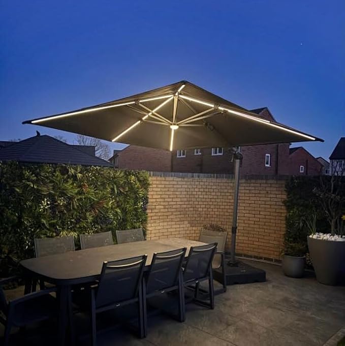 PURPLE LEAF Cantilever Umbrella 9' X 9' Solar LED Light Patio Deck, Stays bright - Image 2