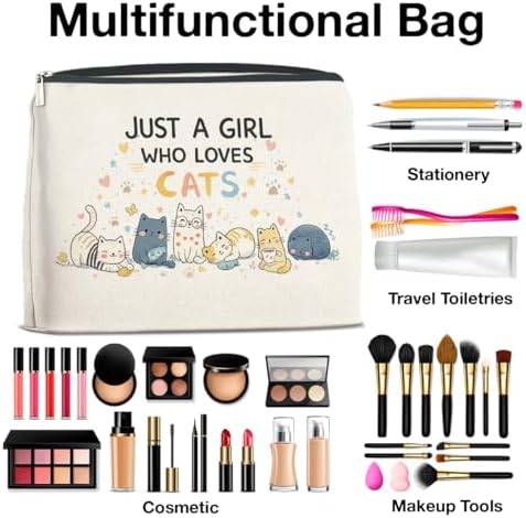 YeleY Cat Lover Gift Makeup Bag, Cute Cat Cosmetic Pouch - Image 4