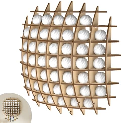 52 Golf Ball Display Case Wall Mount, Wood Golf Ball Display Rack by Unknown