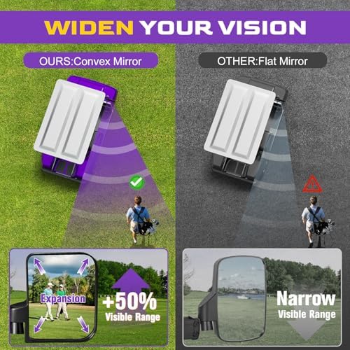 Golf Cart Side Mirrors, No Drilling Golf Cart Rear View Mirrors Universal - Image 6