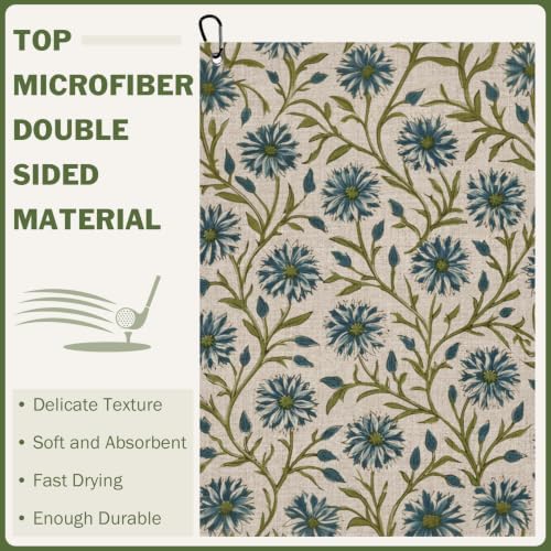 Blue Vintage Floral Golf Towel - Image 4