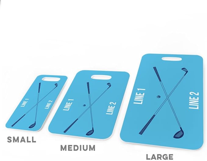 ChalkTalkSPORTS Golf Luggage & Bag Tag | Personalized Crossed Golf Clubs | Standard Lines on Back | Large | Carolina/Navy