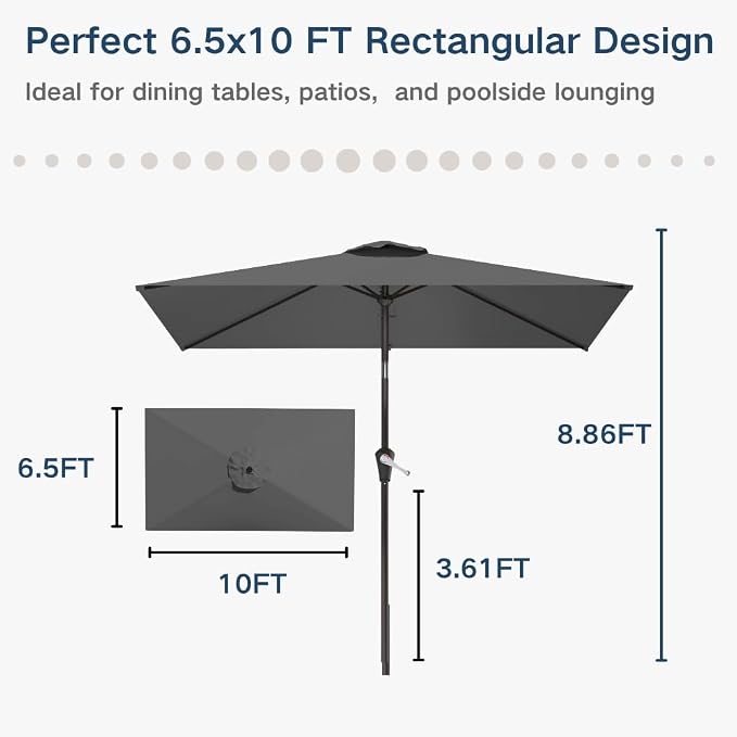 6.5' x 10' Rectangular Patio Umbrella Large Outdoor Market Umbrella w/UV - Image 6