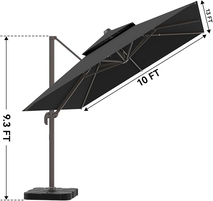 10x13FT Black Cantilever Outdoor Patio Umbrella - Image 5