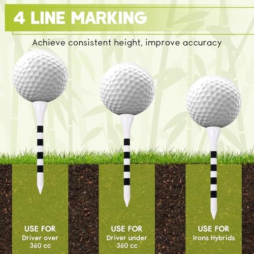 Bamboo Golf Tees 200 Pack 2-3/4 & 3-1/4 inch Length | 4 Line Marking Natrual - Image 4