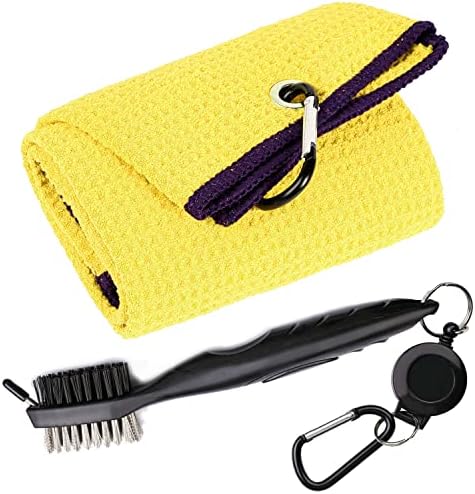 Golf Towel & Groove Cleaner Brush Kit, Tri-Fold Microfiber Waffle by Aebor