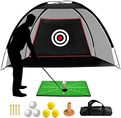 Black Golf Practice Set With Net, Hitting Mat, Target Cloth and Carrying Bag by ASENVER