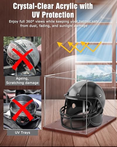 Fitense Full Size Helmet Display Case High Clear Acrylic Wooden Base - Image 4
