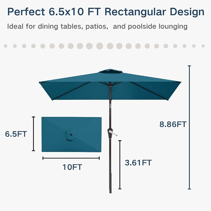 6.5' x 10' Rectangular Patio Umbrella Large Outdoor Market Umbrella w/UV - Image 9