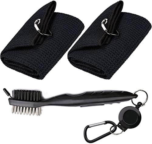 Golf Towel & Groove Cleaner Brush Kit, Tri-Fold Microfiber Waffle by Aebor
