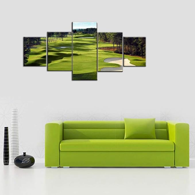 Golf Pictures Wall Decor Golf Course Paintings Premium Quality Artwork on Canvas Green 5 Piecs Sand Bunker Wall Art for Living Room House Decor Framed Ready to Hang Posters and Prints(50''Wx24''H)
