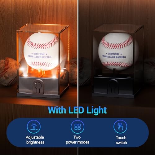 Leshein Baseball Display Case, LED Light Baseball Case Acrylic Cube Holder - Image 2