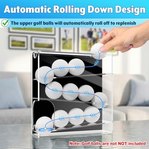 Golf Ball Display Case for 12 Balls, Automatic Rolling Golf Ball Dispenser - Image 3