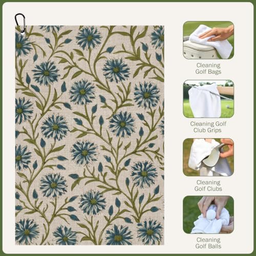 Blue Vintage Floral Golf Towel - Image 5