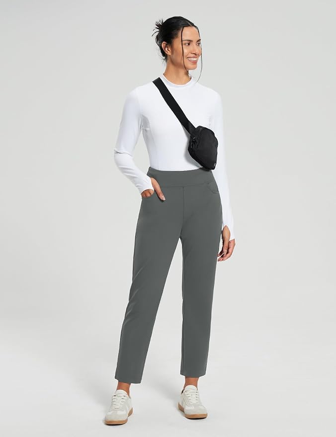 baleaf Women's Fleece Lined Pants Stretch Water Resistant Winter Thermal Travel Pants Cold Weather Gear Pockets Work Golf